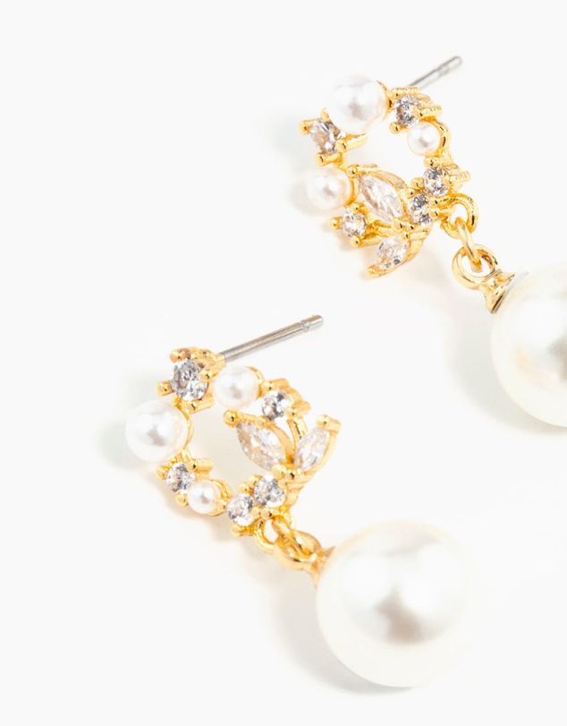Lovisa - Gold Plated Cubic Zirconia Cluster & Freshwater Pearl Drop Earrings