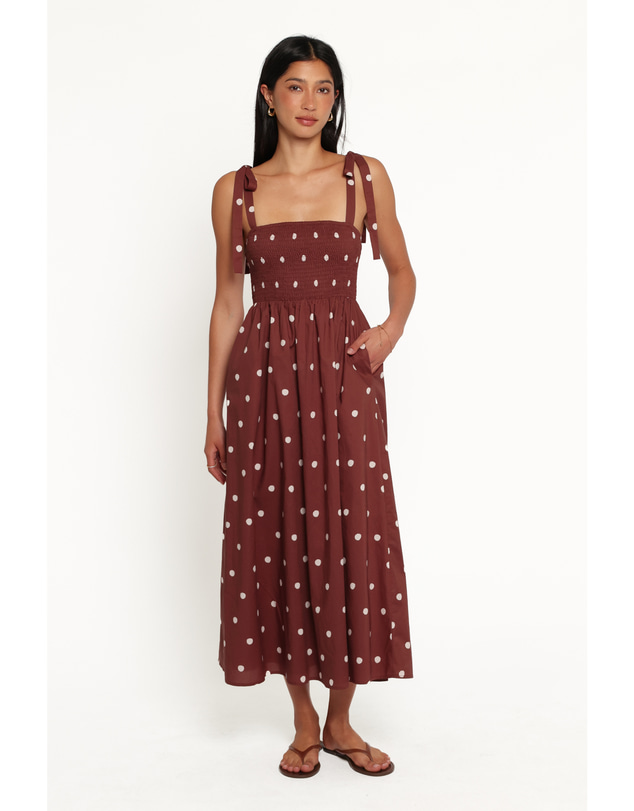 Petal & Pup - Elford Midi Dress - Brown Polka Dot