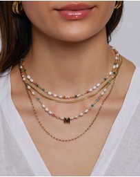 Arms Of Eve - Beaded Gemstone and Pearl Initial Necklace