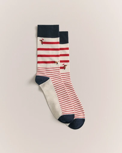 Trenery - Dachshund Santa Crew Sock in Oatmeal Marle