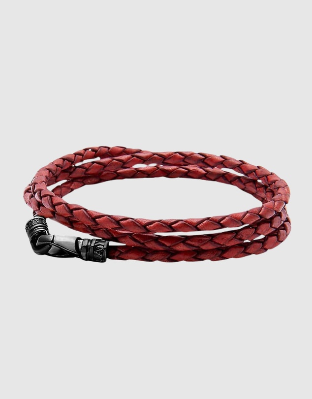 Nialaya Jewellery - Men's Red Wrap Around Leather Bracelet