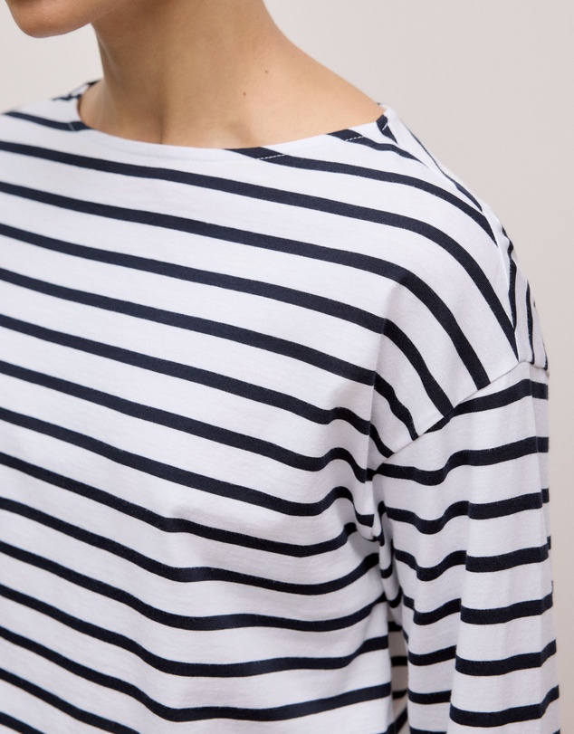 Trenery - Australian Cotton Stripe Long Sleeve T-shirt in Night Sky
