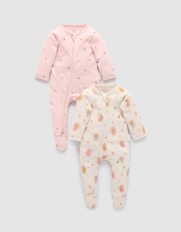 Purebaby - 2 Pack Zip Growsuit -Kids-Babies