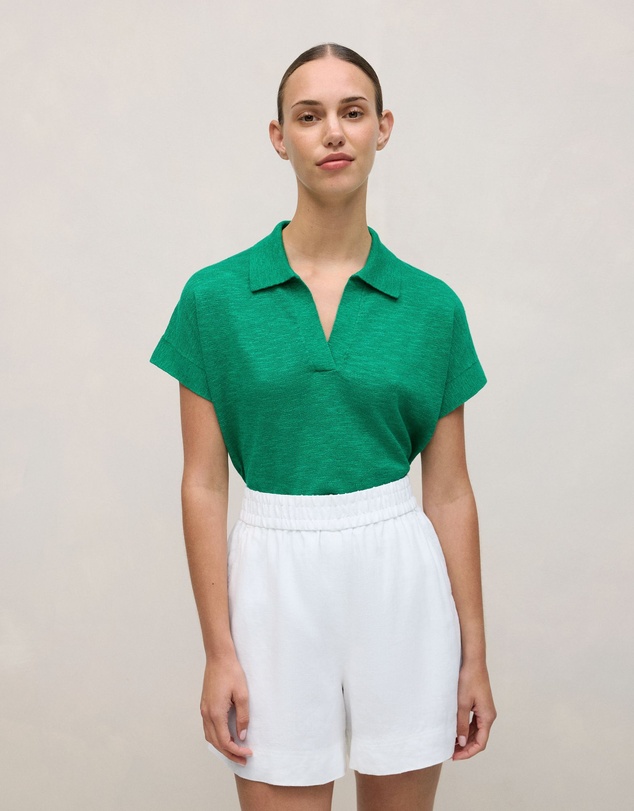 Trenery - Linen Cotton Relaxed Knit Polo in True Green
