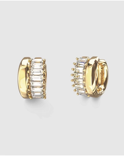 GUESS - GUESS Ladies Gold-Tone 12mm Baguettes Mini Hoops