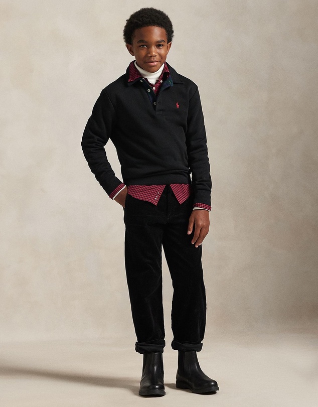 Polo Ralph Lauren - Plaid-Trim Fleece Polo-Collar Sweatshirt - ICONIC EXCLUSIVE - Teens