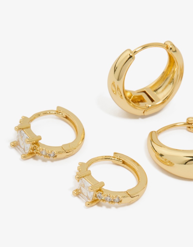 Lovisa - Gold Plated Brass Cubic Zirconia Huggie Earrings 3-Pack