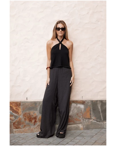 Petal & Pup - Lexi Elastic Waist Pant - Black Polkadot