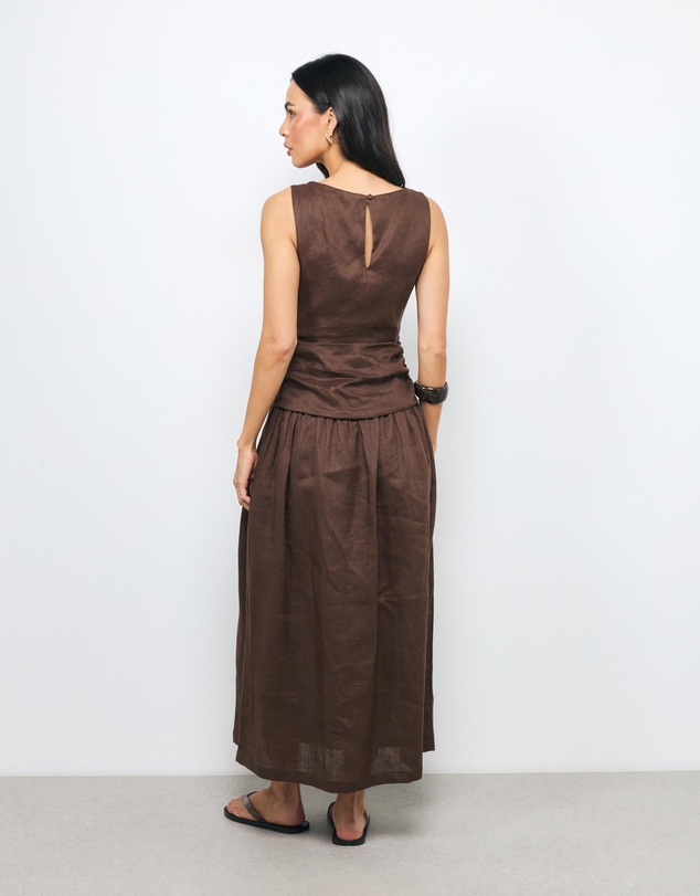 AERE - Eira Ruched Drop Waist Linen Maxi Dress