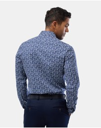 Brooksfield - Abstract Floral Print Reg Fit Stretch Business Shirt