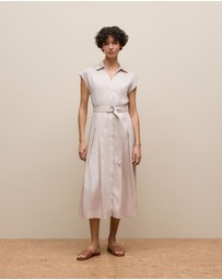 Trenery - Soft Pleat Belted Dress in Stone
