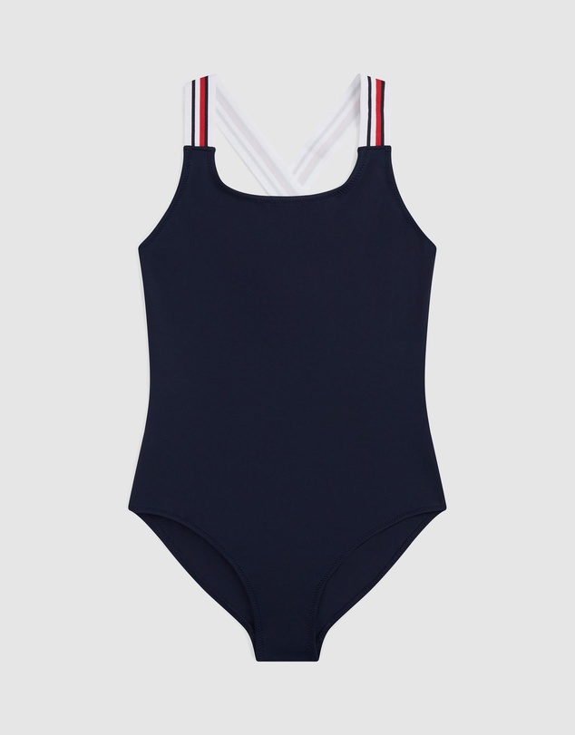 Tommy Hilfiger - Global Stripe Square Neck Crossover Swimsuit - Teens