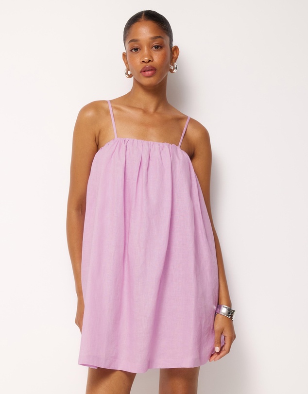 AERE - Liv Linen Gathered Neckline Mini Dress