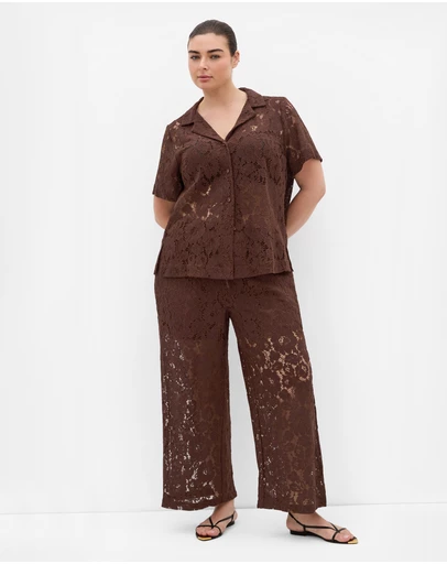City Chic - Plus size Lani Lace Pant - chocolate