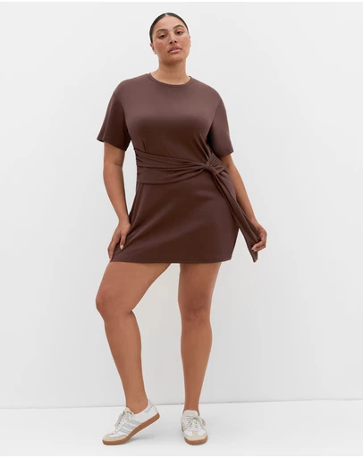 City Chic - Plus size Gina Waist Detail Mini Dress - chocolate
