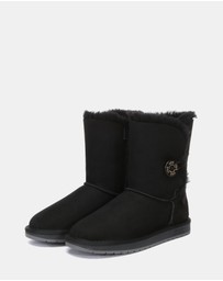EVERAU - Australian Shepherd Ugg Short Button Sheepskin Upper UGG Boots