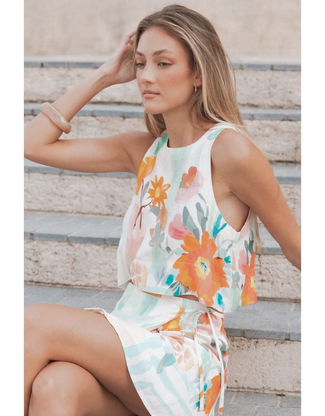 Petal & Pup - Siena Top - Blue Alfresco Floral