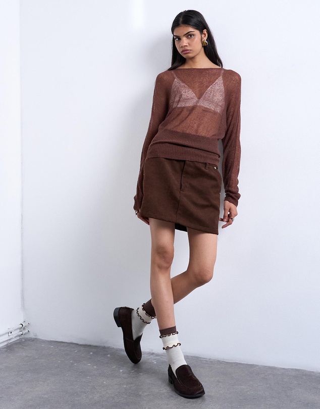 TOPSHOP - Knitted Sheer Cinch Waist Top