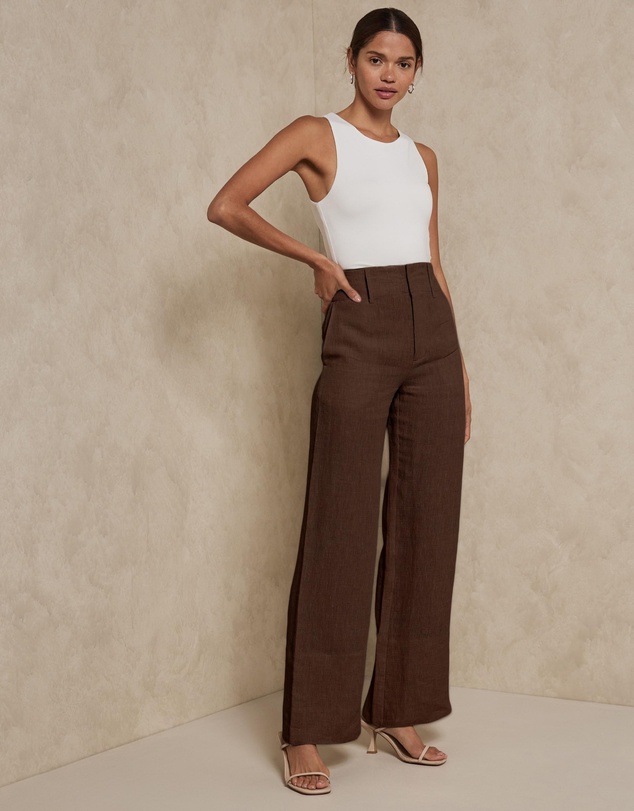AERE - Linen Wide Leg Pants With Deep Waist Band