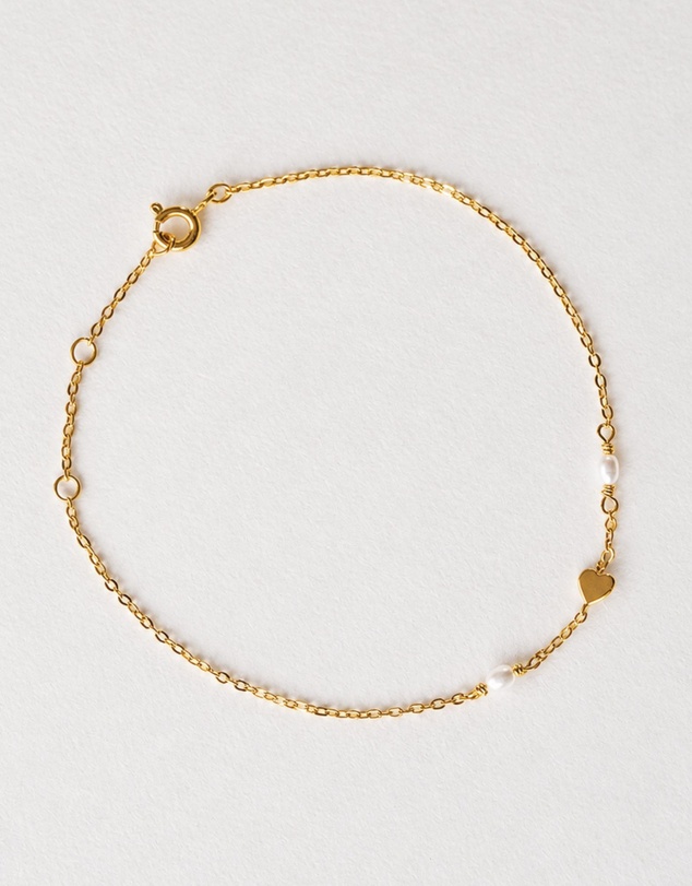 SAINT VALENTINE - Heart & Pearl Bracelet - Gold