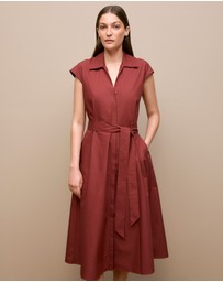 Trenery - Poplin Cap Sleeve Shirt Dress in Deep Red
