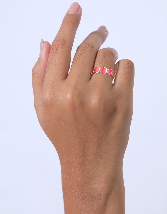 Elli Jewelry - Enamel Heart Open Ring in Gold-Plated 925 Silver