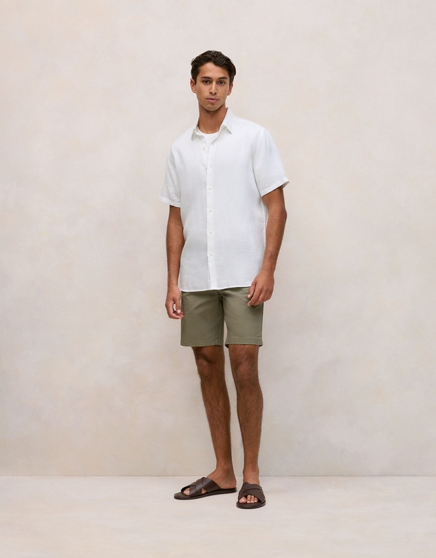 Trenery - Regular Fit Linen Short Sleeve Shirt in White