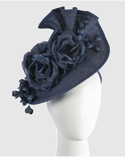 Fillies Collection - Bespoke Sculpted Navy Racing Fascinator