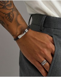 Nialaya Jewellery - Black Leather Bracelet with Silver Clasp