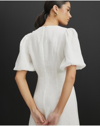 AERE - Serena Linen Puff Sleeve Midi Dress