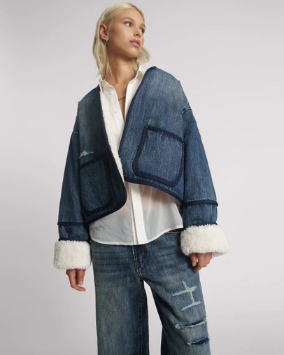 ONE TEASPOON - Teddy Cropped Denim Jacket - Boys Club Blue