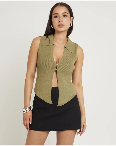 Subtitled - Meryl Ribbed Collar Knit Top