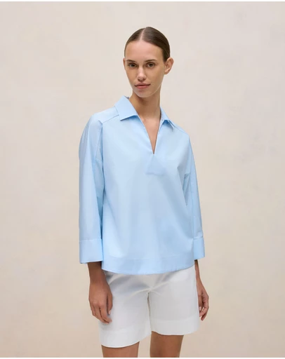 Trenery - Fine Poplin Popover Shirt in Blue Marble