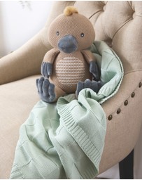 Living Textiles - Pram Knitted Blanket - Checkered Seafoam