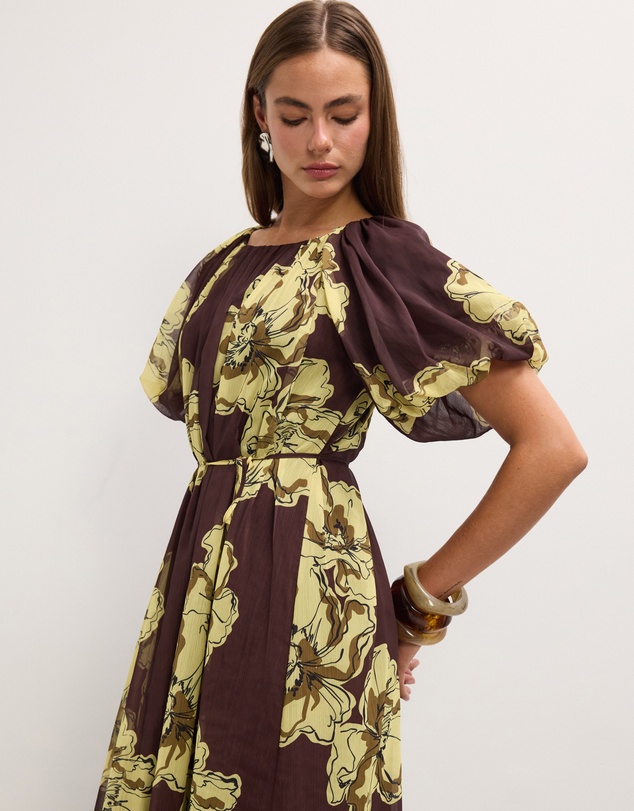 The Fated - Noa Puff Sleeve Midi Dress