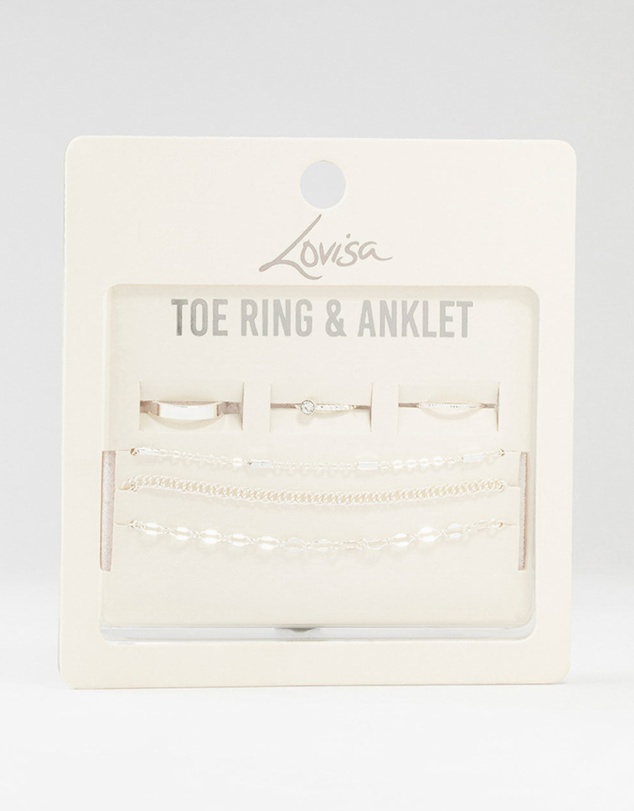 Lovisa - Silver Dumbell Anklet & Toe Rings Set