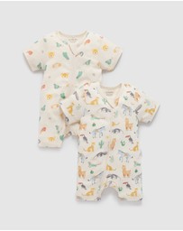 Purebaby - 2 Pack Short Sleeve Printed Growsuit -Babies