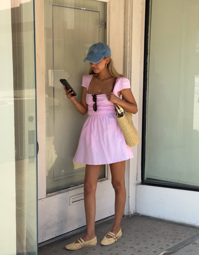 Beginning Boutique - Clairo Light Pink Stripe Cap Sleeve Mini Dress