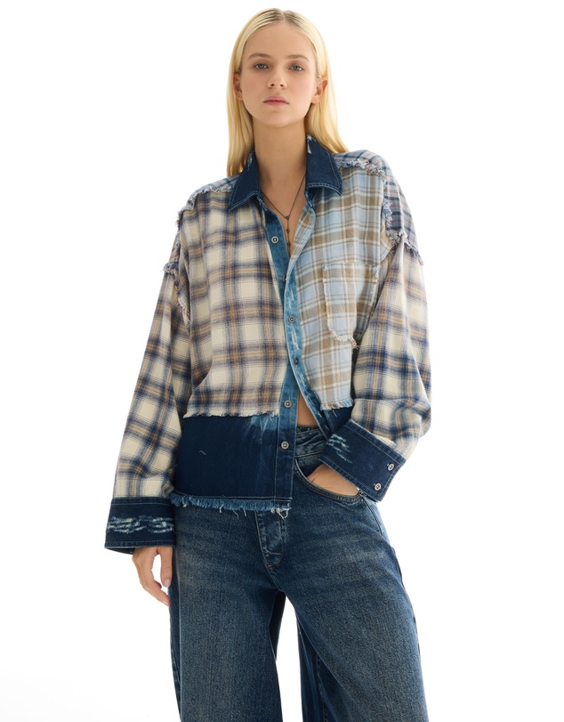 THE TALES - Mixed Flannel And Denim Shirt