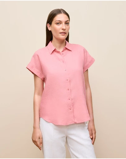 Trenery - Delave Linen Cap Sleeve Shirt in Pink Peony