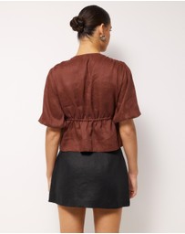 AERE - Linen Gathered Tie Front Top