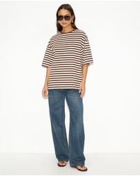Dazie - Nostalgia Stripe Oversized Boyfriend Tee