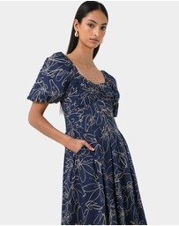 Forcast - Leen Puff Sleeve Midi Dress