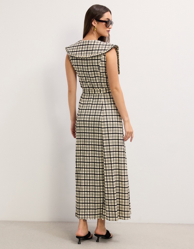 The Fated - Adela Check Collared Maxi Dress