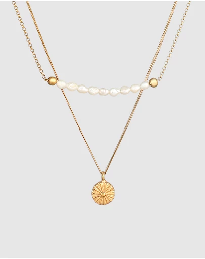 Elli Jewelry - Sun Pearl Layered Necklace in Gold-Plated 925 Silver