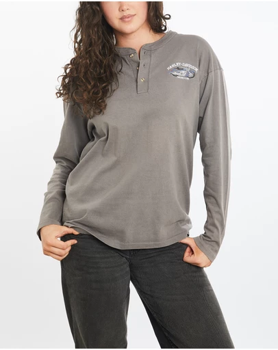 Vintage by The Real Deal - Pre Loved - Vintage 90s Harley Davidson Long Sleeve Henley Tee