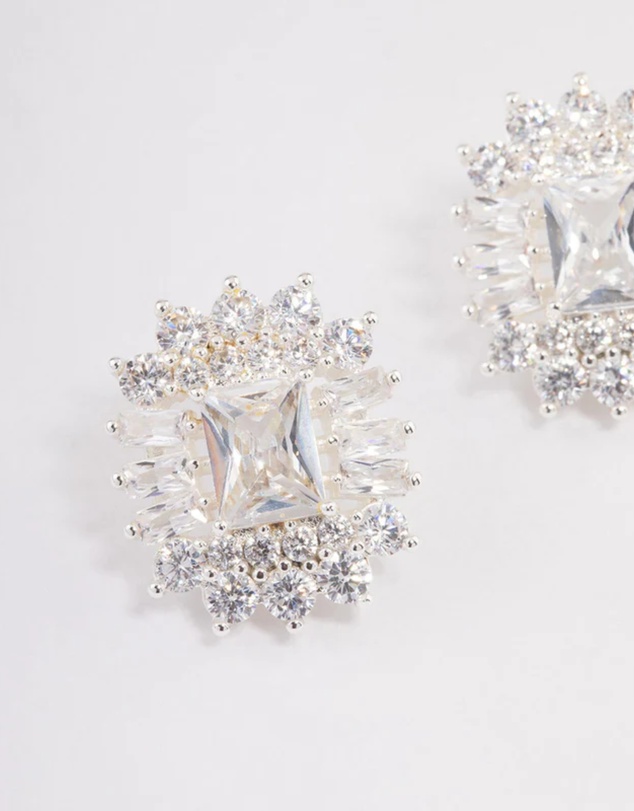 Lovisa - Silver Plated Statement Cubic Zirconia Stud Earrings