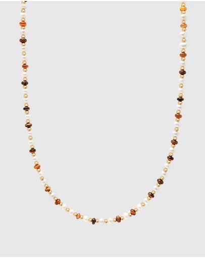 Nialaya Jewellery - Mini Beaded Necklace with Pearls and Tiger Eye