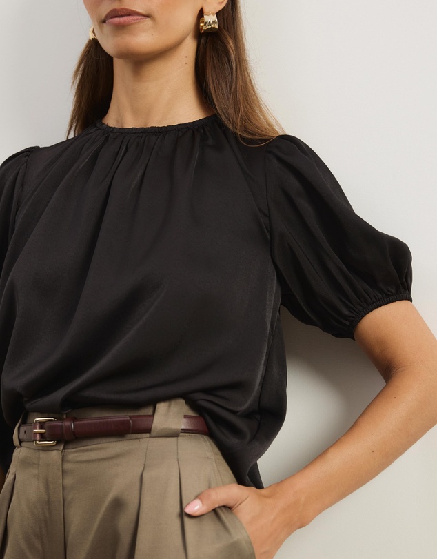 Atmos&Here - Everly Satin Puff Sleeve Blouse