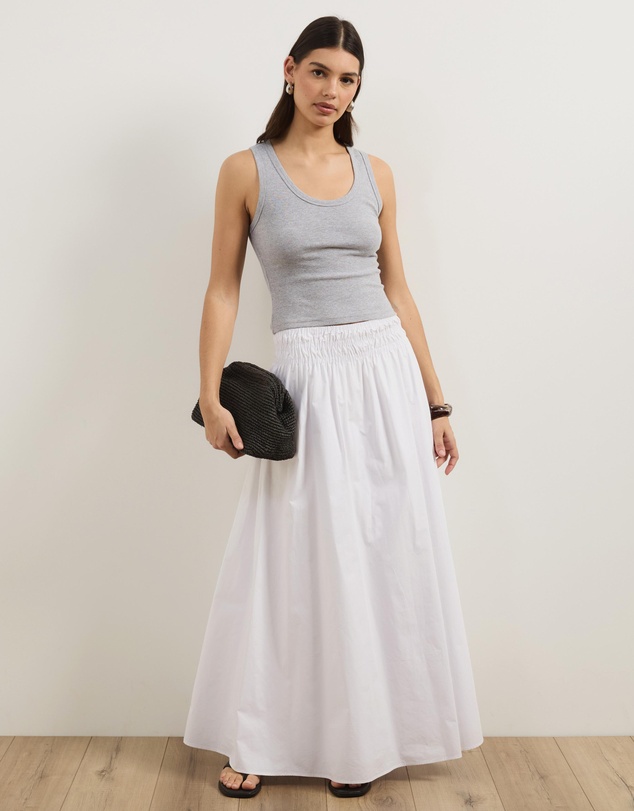 Atmos&Here - Blaire Cotton Poplin Maxi Skirt with Shirred Waist